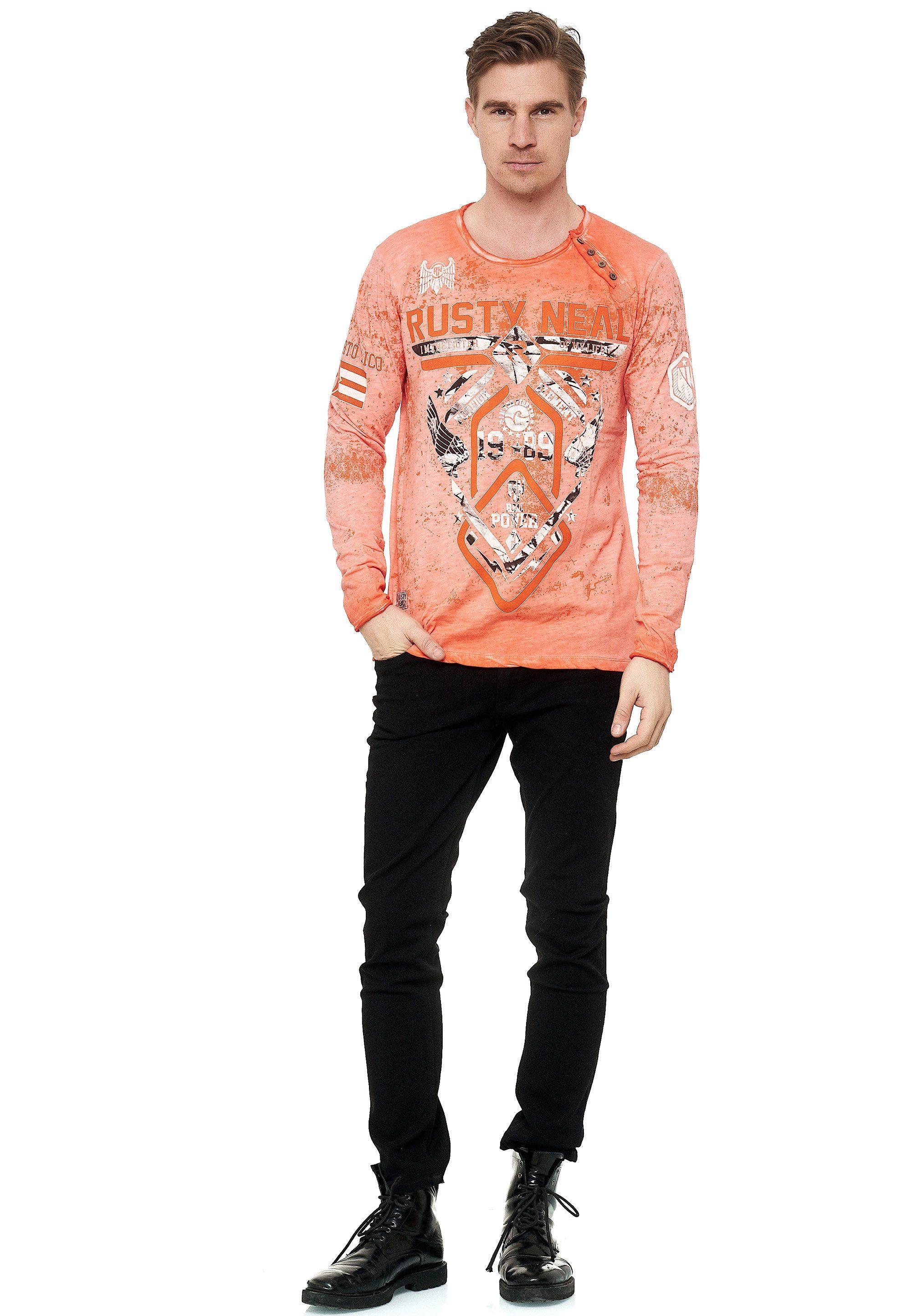 Rusty Neal Langarmshirt mit hochwertigem Print orange