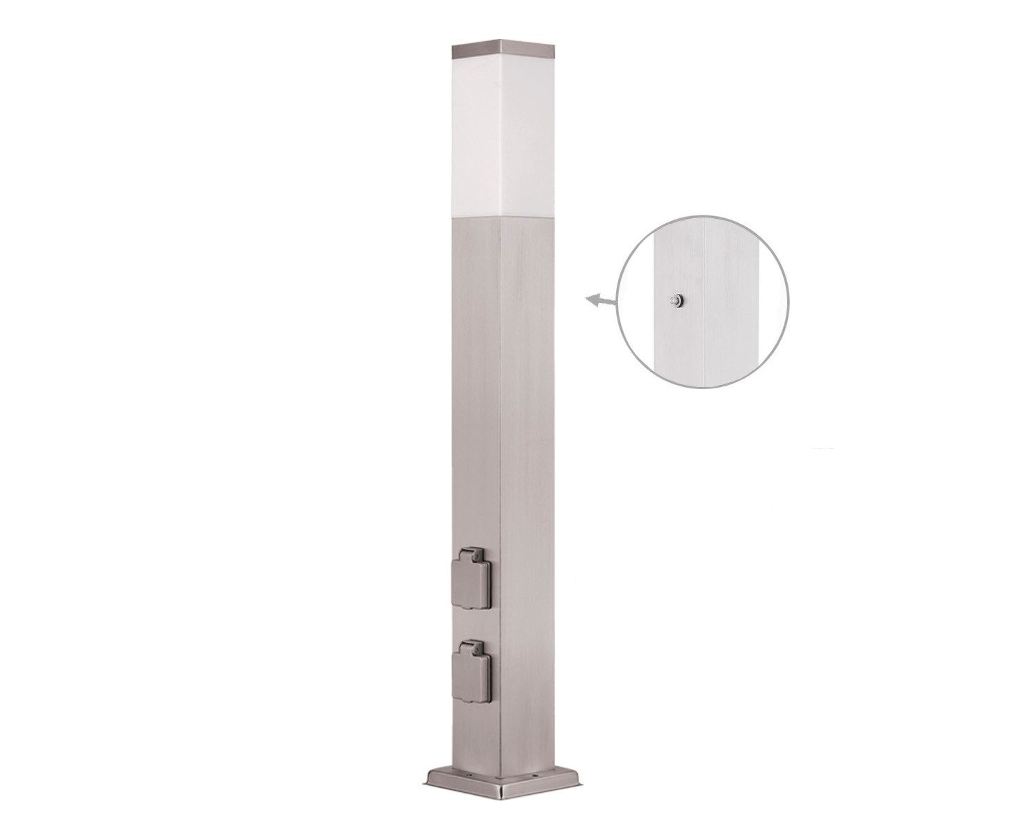 G&L Gartensteckdose LED Pollerleuchte IP44 Gartenstehlampe, Wegeleuchte mit E27-Fassung, Edelstahl Außenleuchte Stehleuchte, mit 2 Steckdosen, Leuchtmittel nicht inklusive