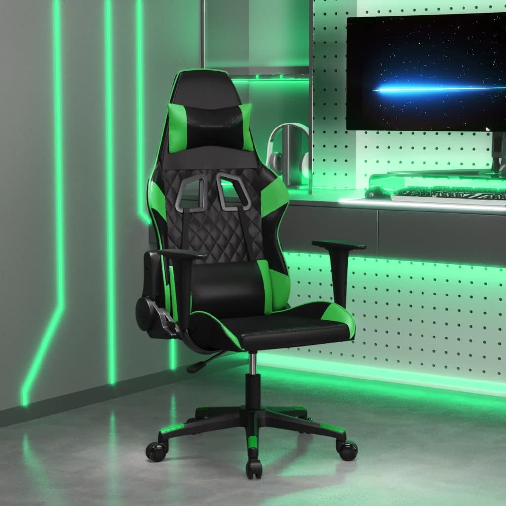 vidaXL Gaming-Stuhl, Gaming-Stuhl mit Massagefunktion Schwarz und Grün Kunstleder