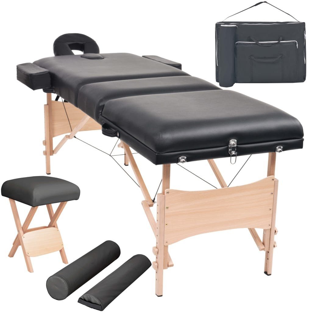 vidaXL Massageliege Massageliege 3-Zonen mit Hocker Klappbar 10 cm Sitz Schwarz