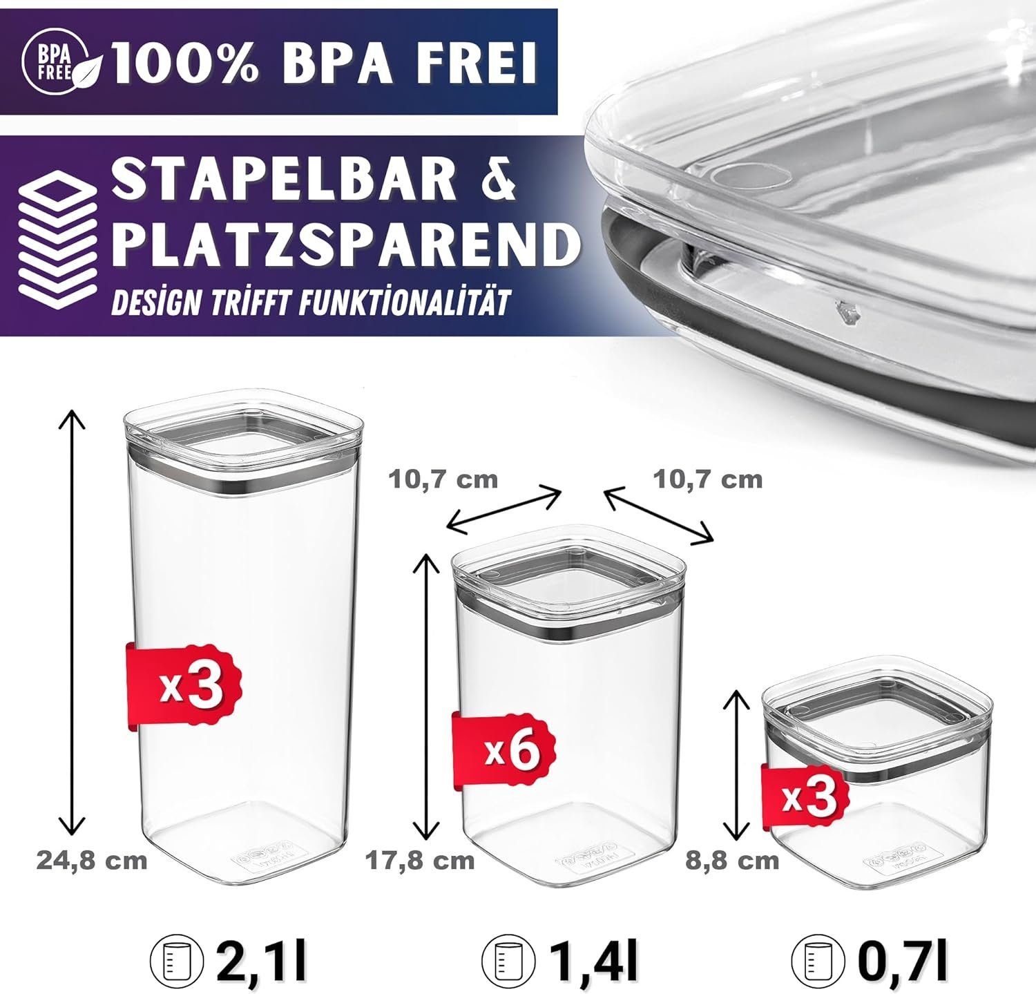 Parpalinam Vorratsdose Vorratsdose mit 12-tlg., Set Frischhaltedosen (Spar-Set, Aufbewahrungsbox BPA Deckel Stapelbar) Frei