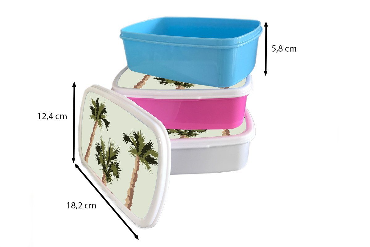 MuchoWow Lunchbox Palme Erwachsene, - Brotdose, Tropisch, - Mädchen und für für Kinder weiß Brotbox Kunststoff, Sommer Jungs und (2-tlg)
