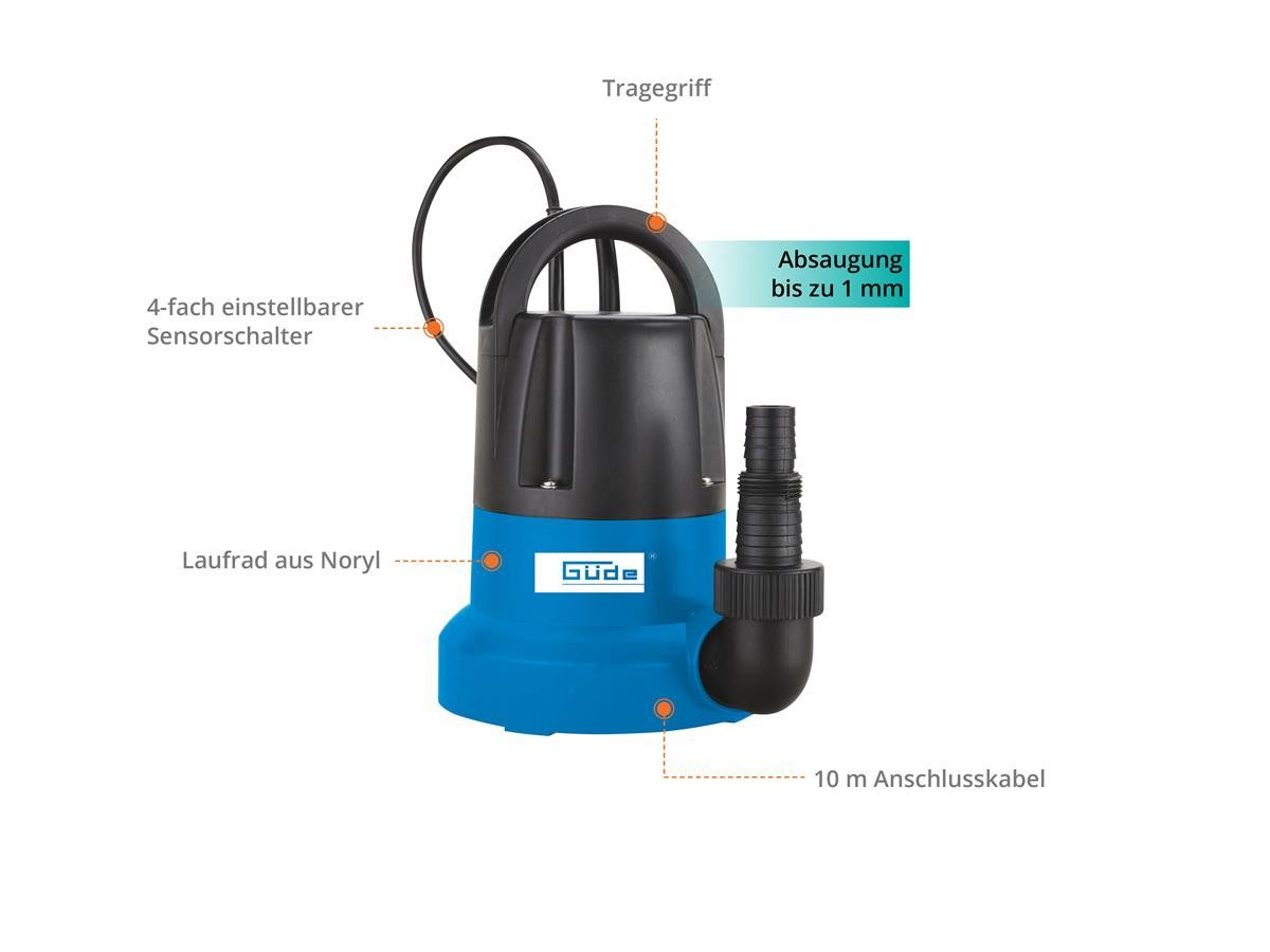 Güde Wasserpumpe Flachsaugerpumpe GFS 401 S, 400 W, 7.000 l/h Fördervolumen, max. Förderhöhe 8 m – Bild 5 von 5