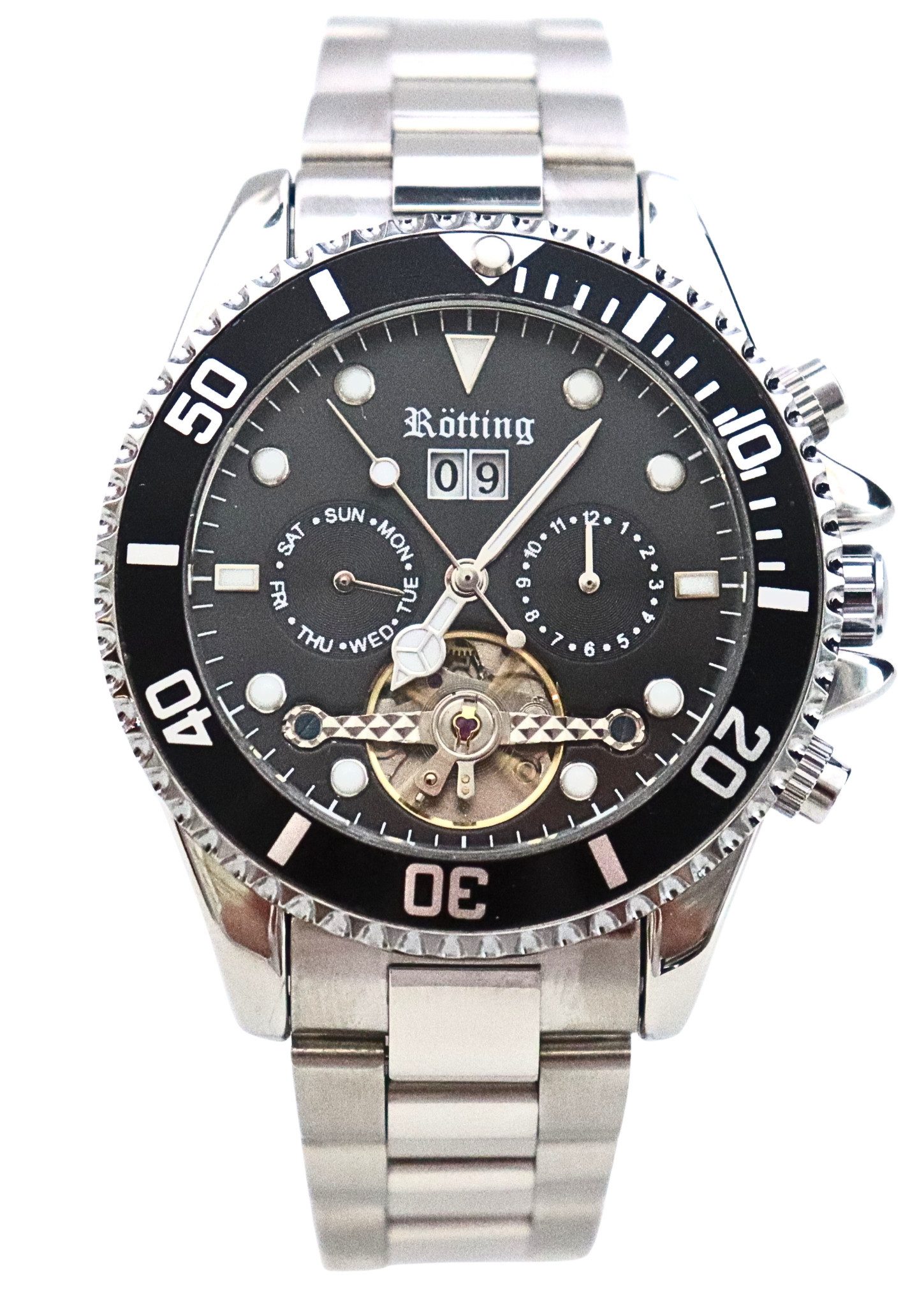 Rötting Design Automatikuhr Rötting Design Herrenuhr Automatikuhr schwarze Lünette zum Drehen, Handgelenkumfang wählbar zwischen 18 und 24 cm