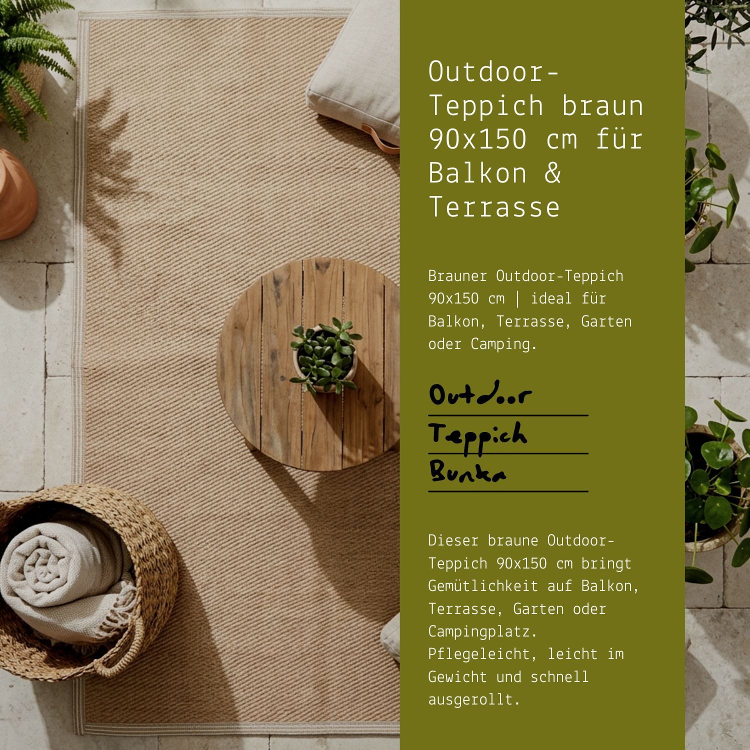 Marrakesch Orient & Mediterran Interior Outdoorteppich Outdoor Teppich Jute-Optik aus recyceltem Polypropylen 90 x 150 cm, Höhe: 1 mm