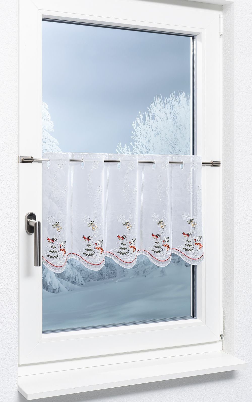 Plauener Spitze® Scheibengardine Schneemann mit Vöglein (1 St), halbtranspa günstig online kaufen