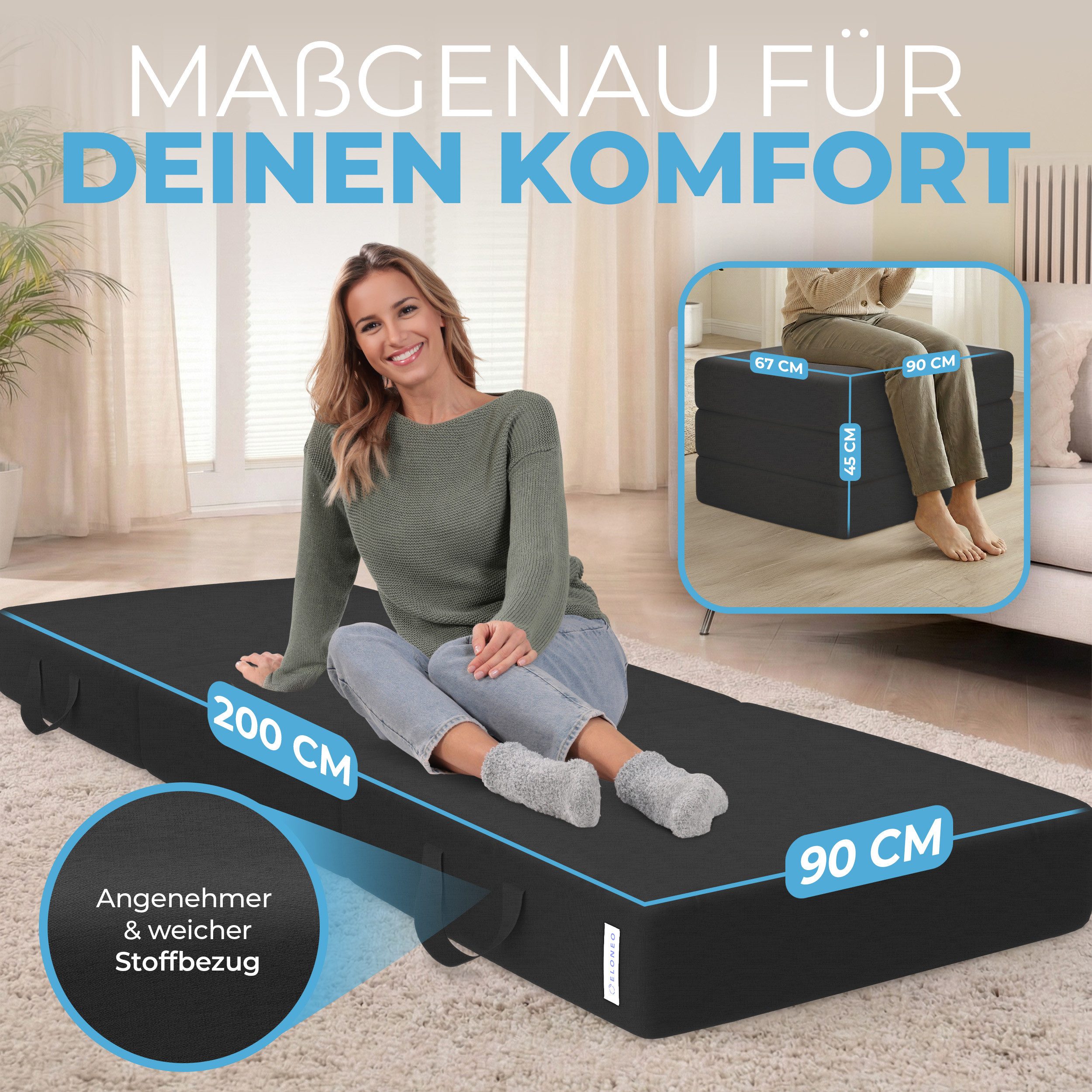 Klappmatratze 3-teilig, Gästematratze mit extra dickem Schaumstoff, ELONEO, günstig online kaufen