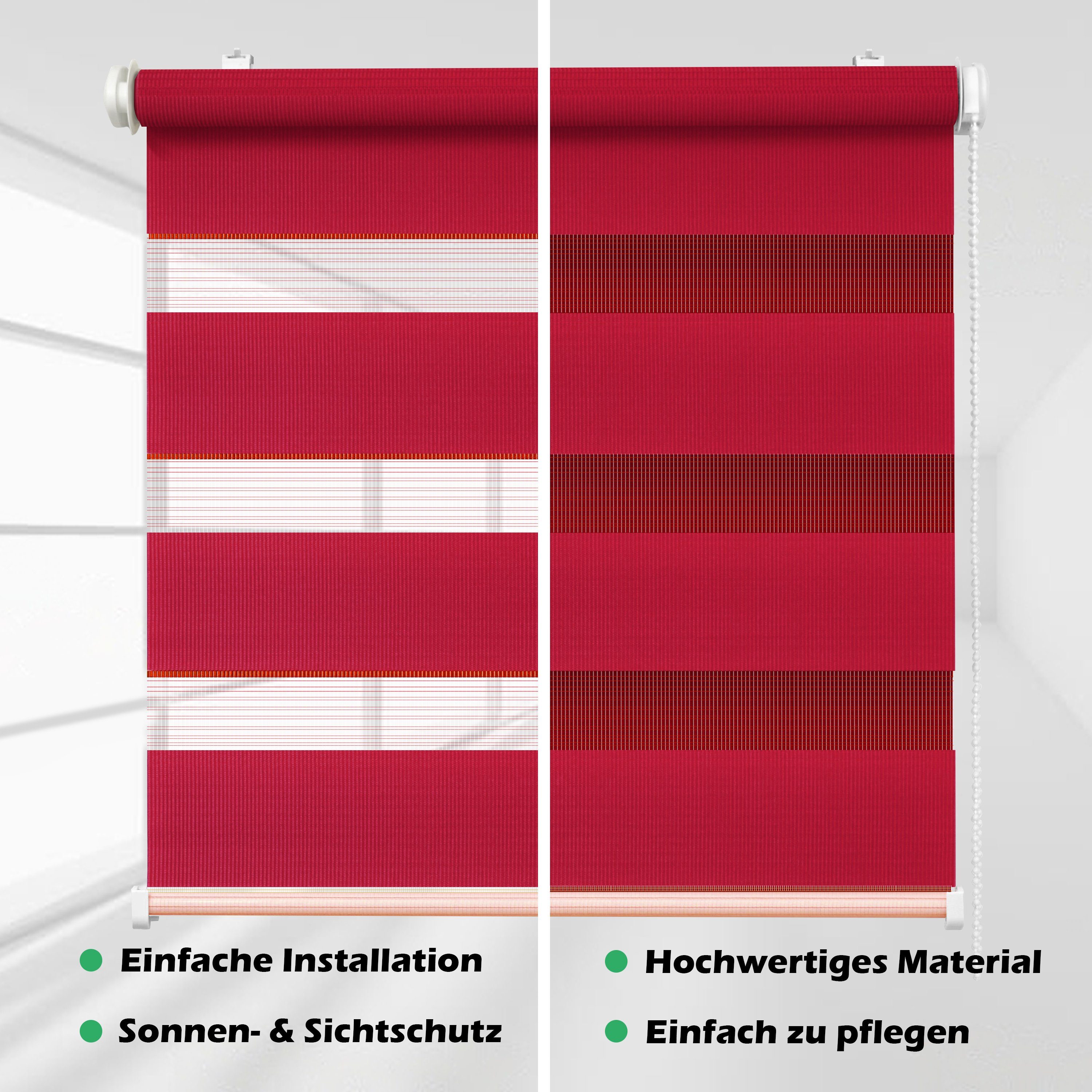 Doppelrollo Doppelrollo Klemmträger, Klemm- Klemm Duo-Rollo Fenster-Roll, oder mit Fix Rot DomDeco, Schraubmontage "Colour"