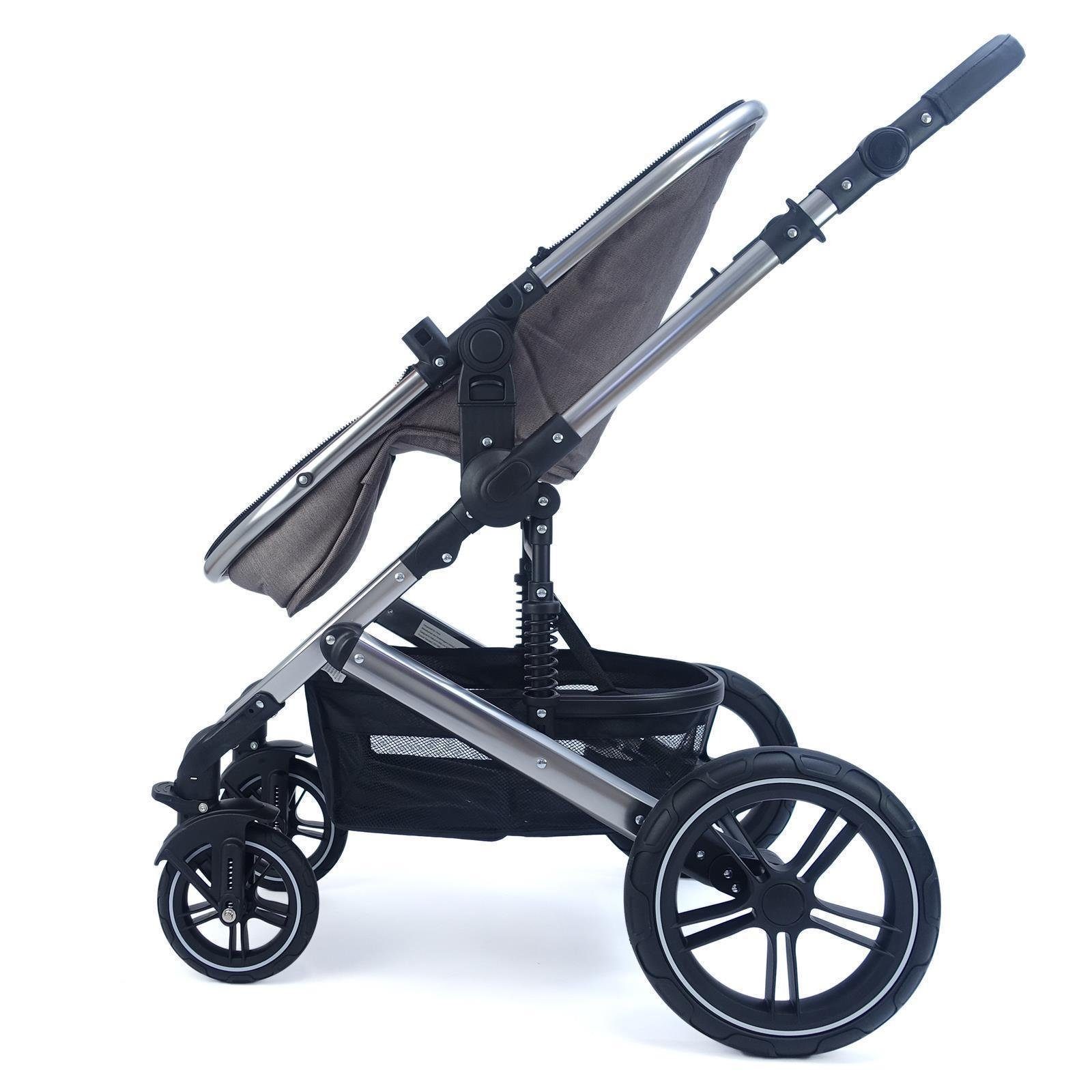 Pixini Kombi-Kinderwagen Pixini Neyla Gestell Kinderwagen chromfarbigem mit braun