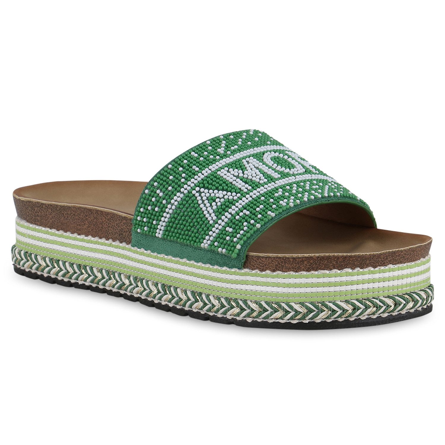 VAN HILL 841097 Sandalette Damen Pantoletten Sandaletten Zierperlen Prints Plateau-