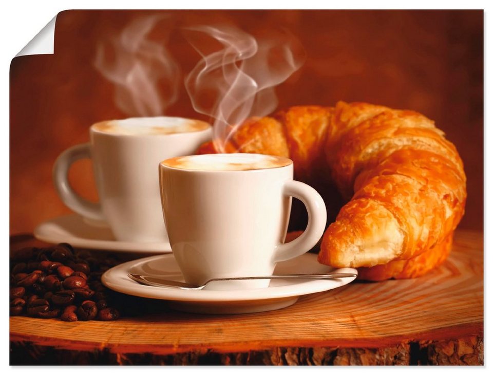 Artland Wandbild Dampfender Cappuccino und Croissant, Getränke (1 St), als  Alubild, Leinwandbild, Wandaufkleber oder Poster in versch. Größen