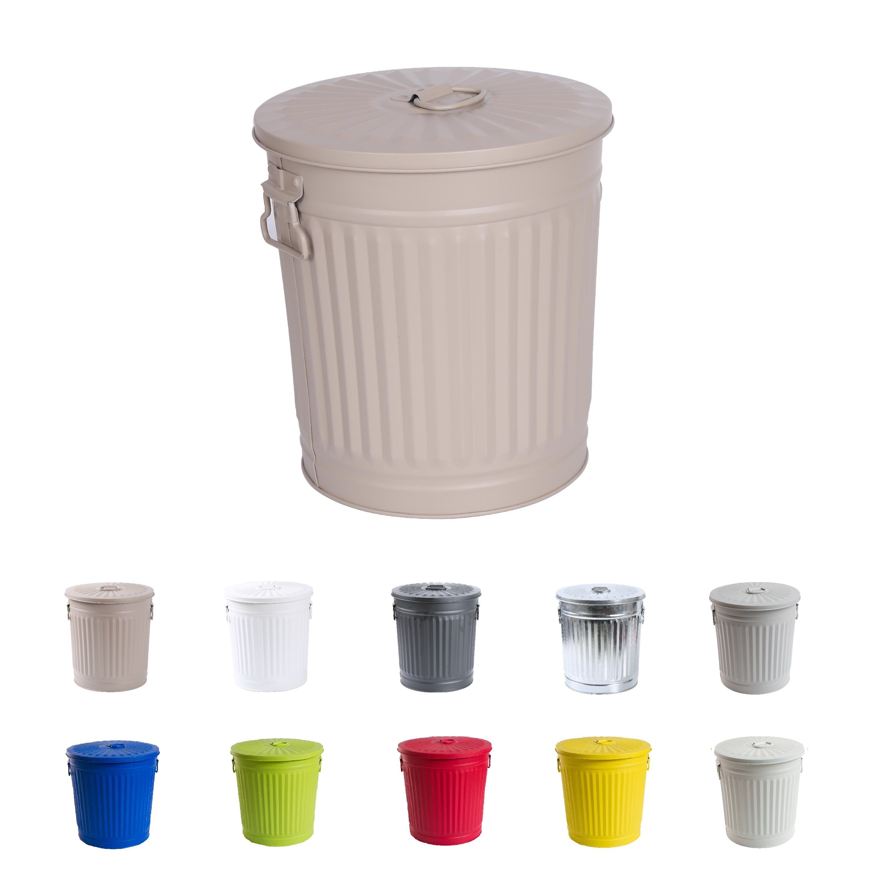 Jinfa Mülleimer mit Deckel, Ascheeimer, Mülltonne, aus Metall, Höhe 21,5cm Ø Oben 21,5 cm, Vol.: 7 Liter