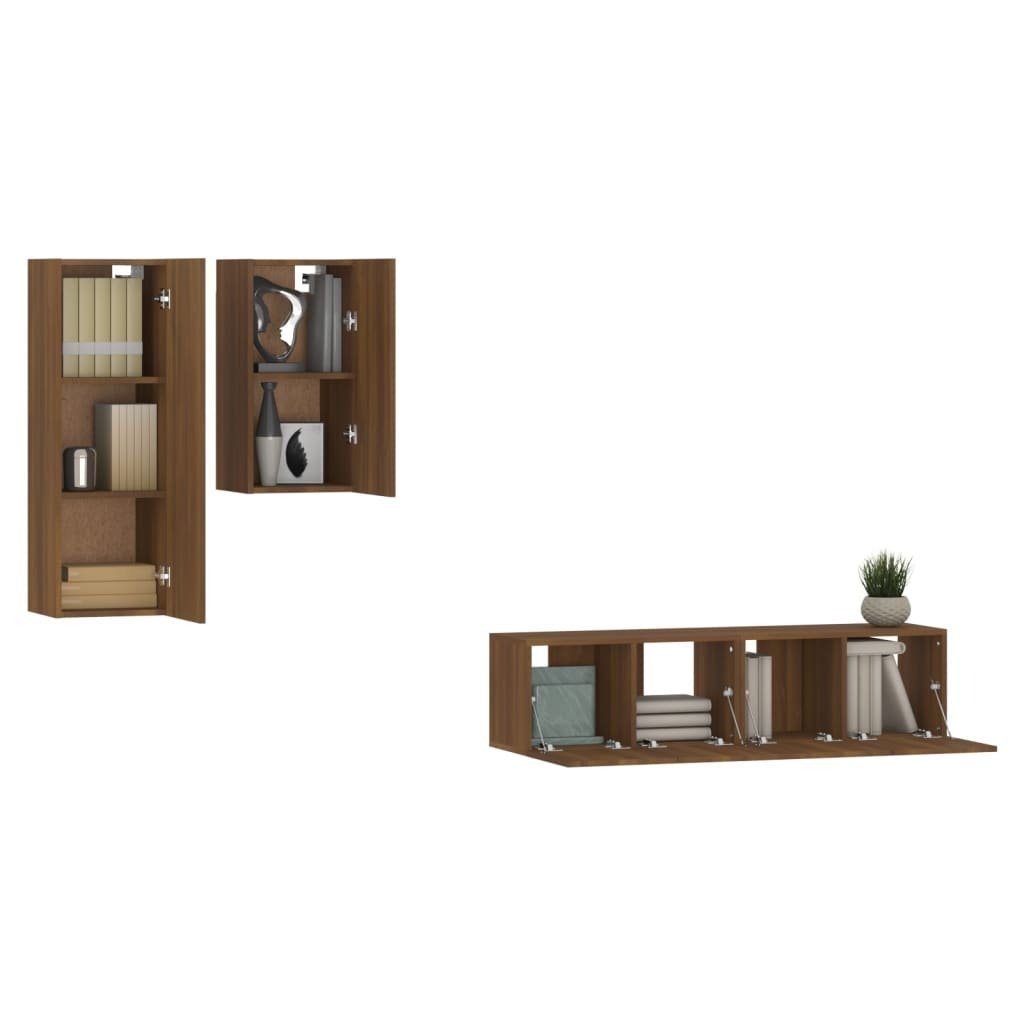 Braun Eiche TV-Schrank TV-Schrank-Set vidaXL (4-St) Braune 4-tlg. Holzwerkstoff Eichen-Optik