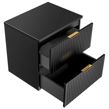 Lomadox Waschtisch-Set ADELAIDE-56-BLACK, (Spar-Set, 2-St), schwarz mit gerillter Front 61,5/200/46,5 cm