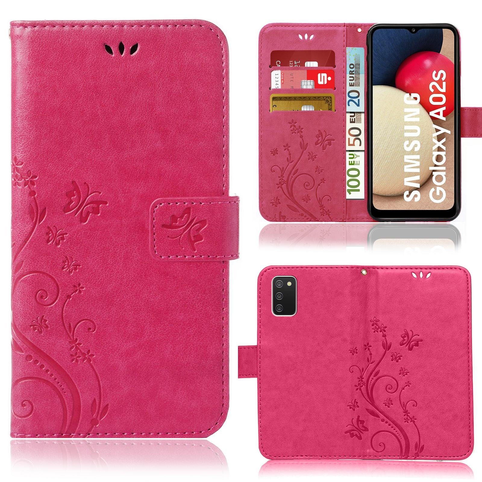 Numerva Handyhülle Bookstyle Flower Handytasche Schutzhülle für Samsung Galaxy A02s, Klapphülle Flip Cover mit Blumenmuster