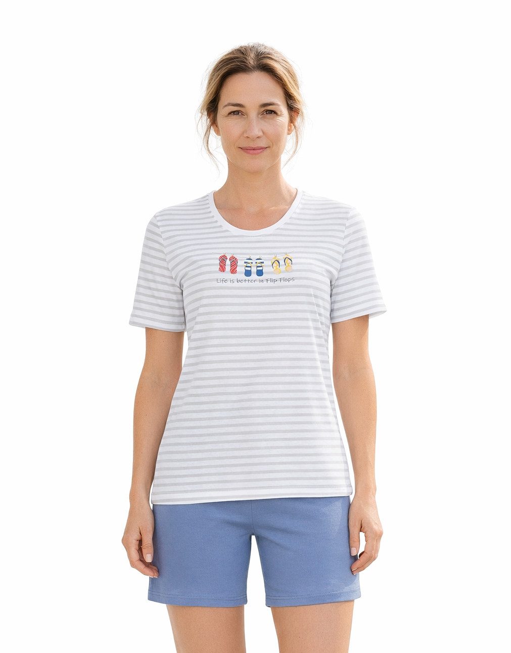 Ringella Shorty mit geringeltem Oberteil und Motivdruck (2 tlg) 100% Baumwolle