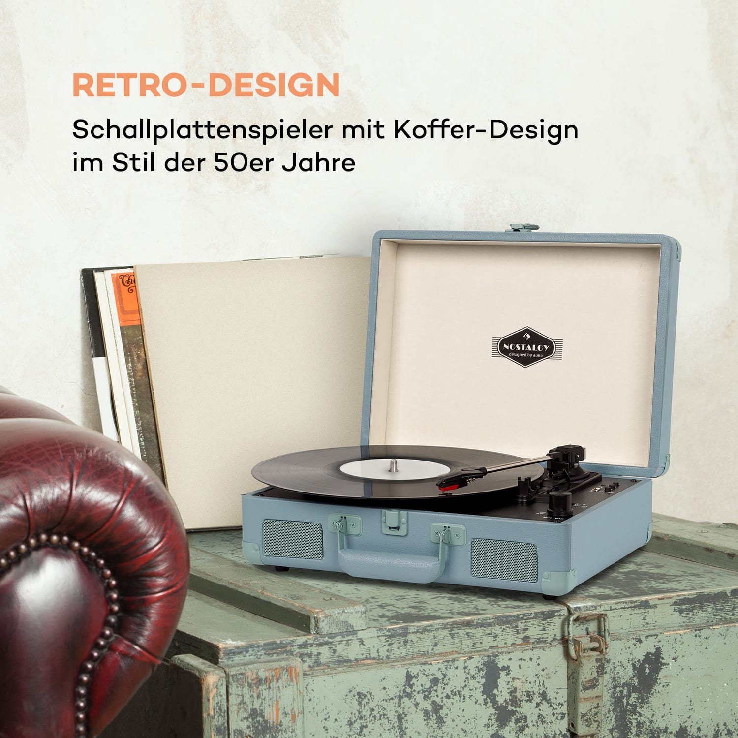 Auna Peggy Lautsprecher Plattenspieler) Retro Bluetooth, Schallplattenspieler Plattenspieler BT (Riemenantrieb, Sue mit Vinyl