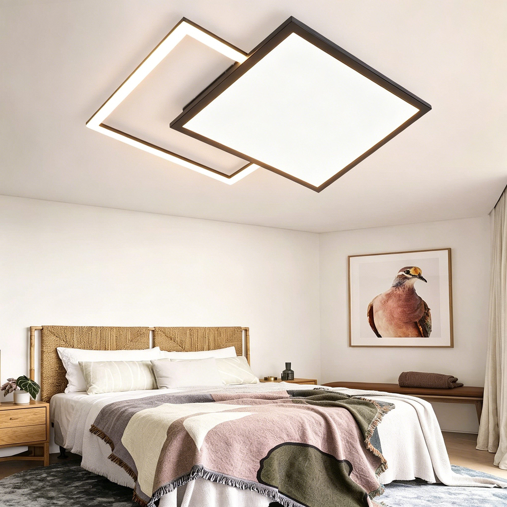 ZMH LED Deckenleuchte Wohzimmer 46W Doppeltes Quadrat Deckenlampe mit Sternnenhimmel, Augenschutz, Einfache Installtion, LED fest integriert, warmweiß-kaltweiß, Schwarz Weiß