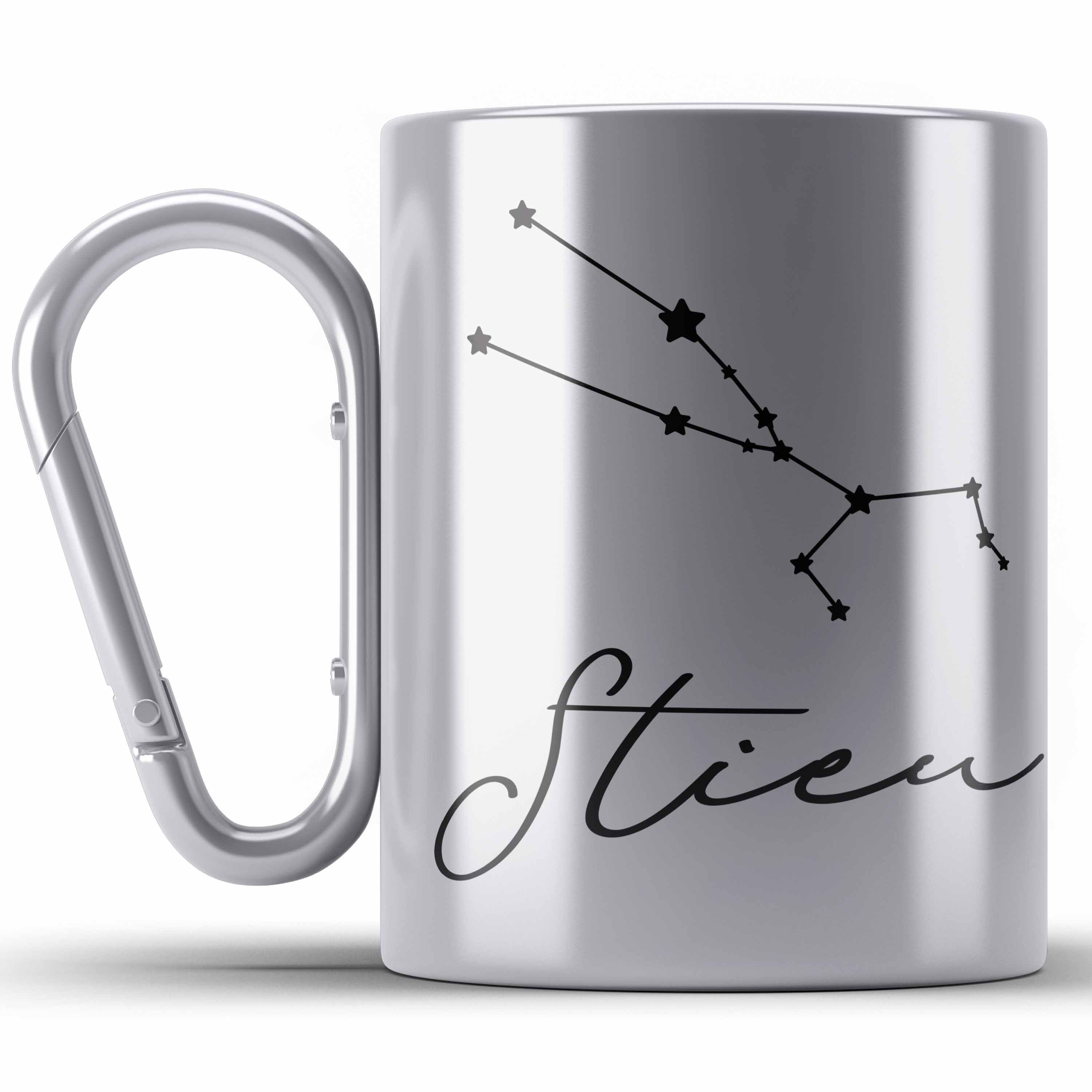 Trendation Thermotasse Stier Sternzeichen Edelstahl Tasse Geschenk Horoskop Tierkreiszeichen Silber