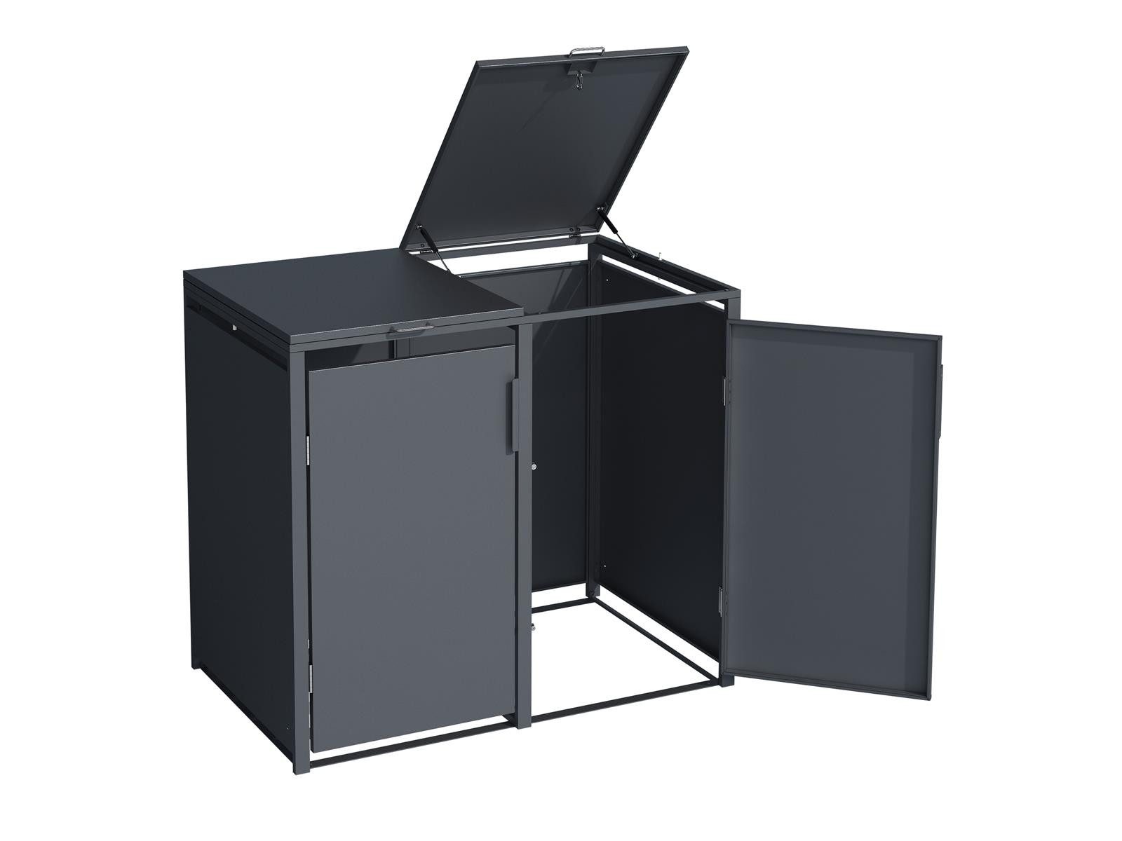 Green Spirit Mülltonnenbox 2er Mülltonnenbox 132x80x116 cm Stahl Anthrazit Gasdruckfeder (Set, 1 St., für 2 Mülltonnen), Mülltonnen