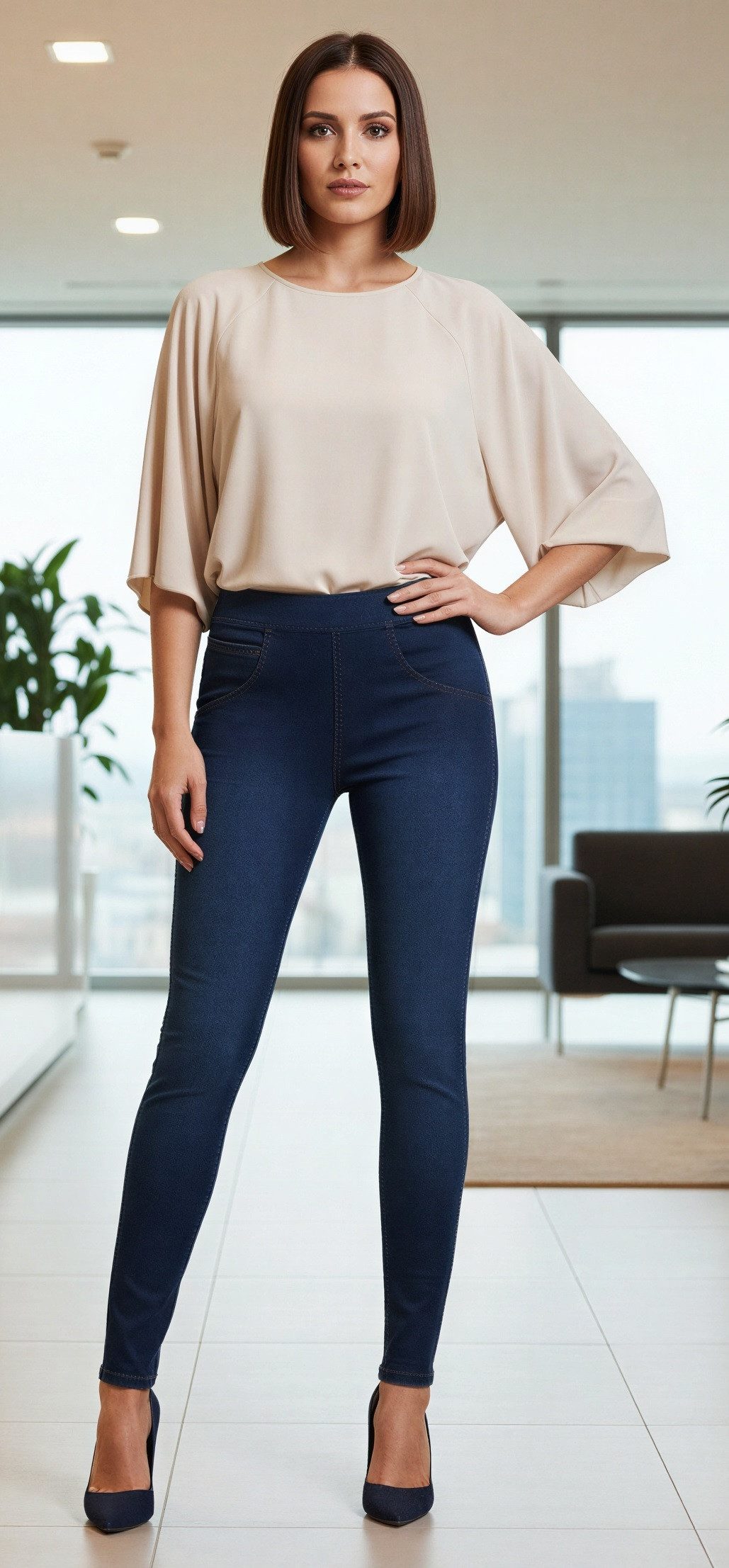 Bas Bleu Leggings in verwaschener Jeans-Optik
