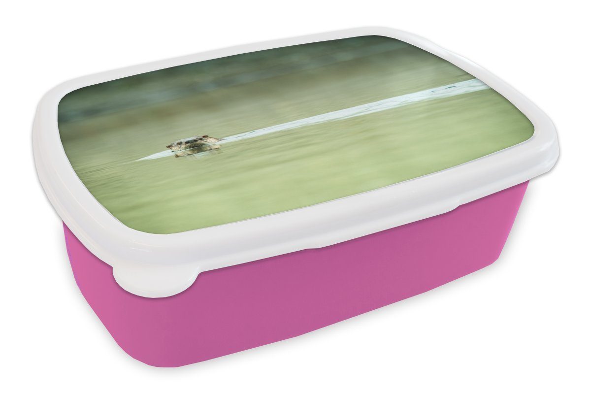 MuchoWow Lunchbox Otter schwimmt im Wasser, Kunststoff, (2-tlg), Brotbox für Erwachsene, Brotdose Kinder, Snackbox, Mädchen, Kunststoff rosa
