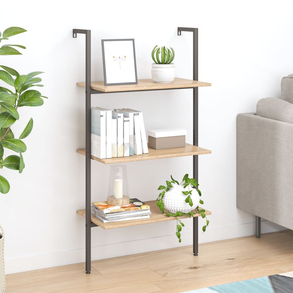 furnicato Bücherregal Anlehnregal 64 x 35 x 120,5 cm Hellbraun-Schwarz, 1-tlg., Stabiles Leiterregal mit 3 Ablagen für dein Wohnzimmer oder …