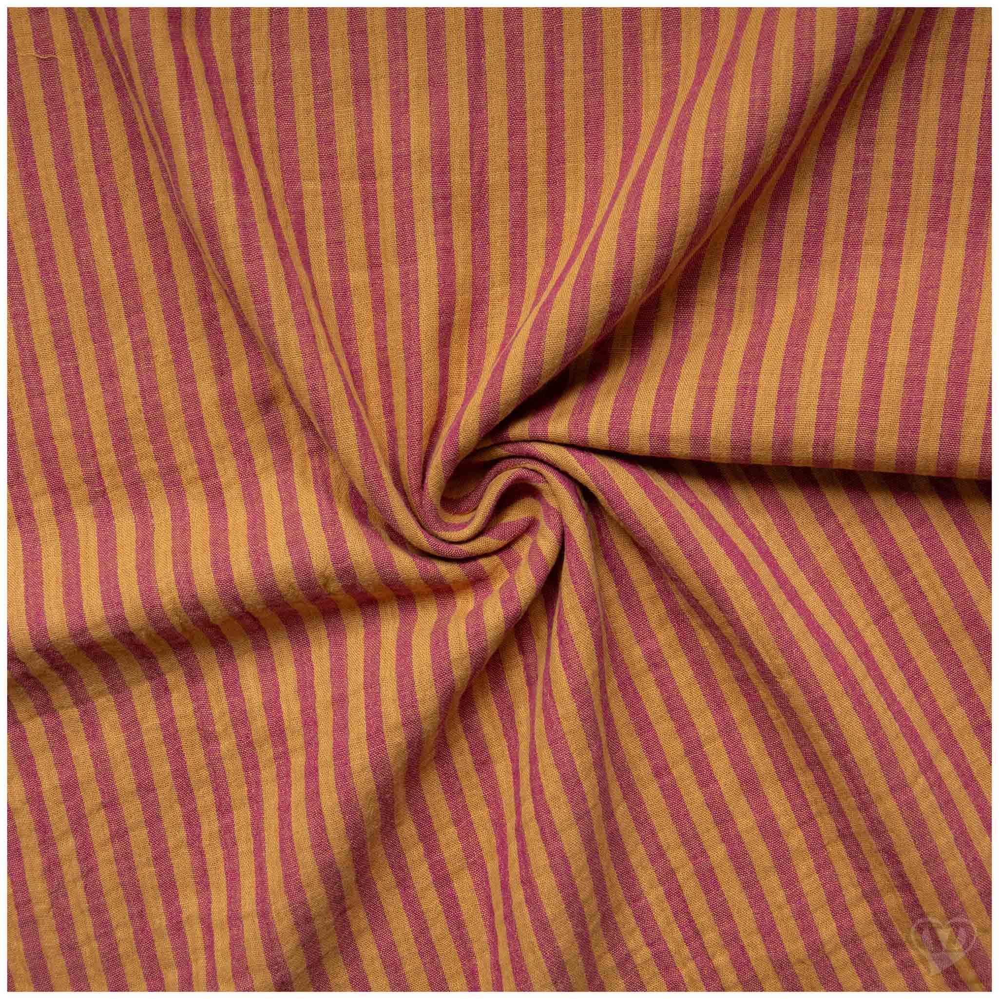 maDDma Stoff Musselin Stoff Streifen Double Gauze Baumwolle 1/2 Meterware 125 cm, rotviolett-beige