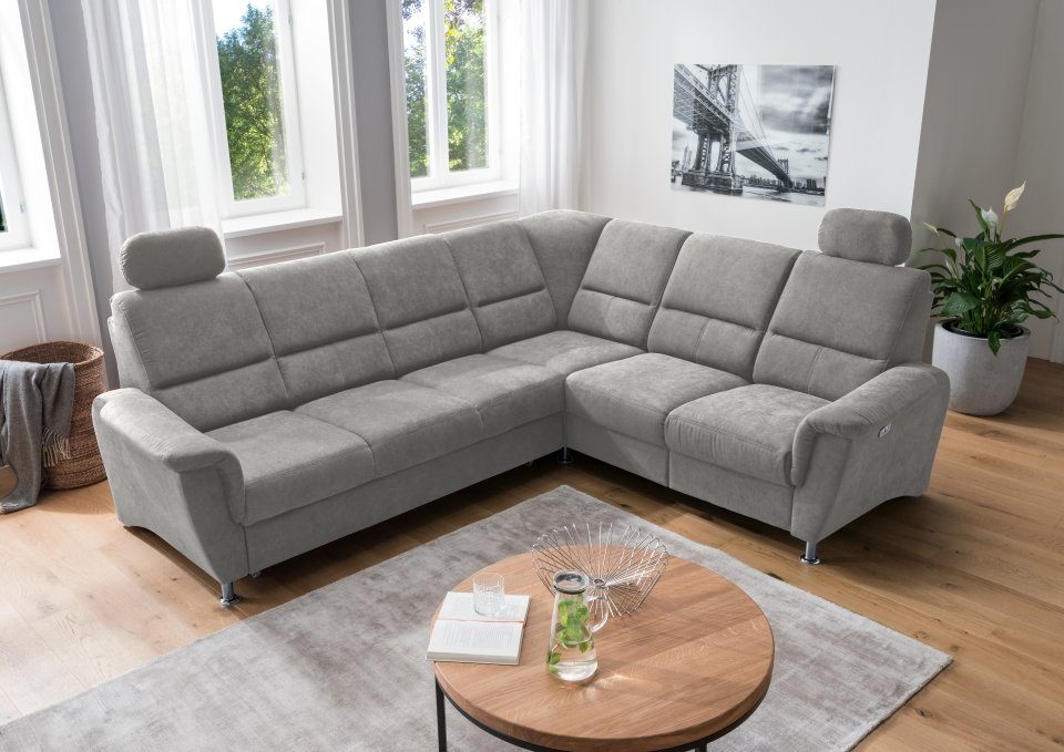 Myhomelando Ecksofa Paris, Federkern, Schlaffunktion, USB-Anschluss, Elektronische Relaxfunktion Mango Hellgrau