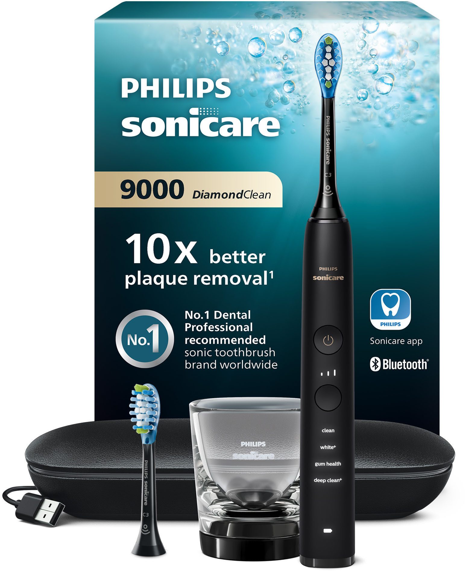 Philips Sonicare Elektrische Zahnbürste DiamondClean 9000 HX9913/18, Aufsteckbürsten: 2 St., mit integriertem Drücksensor, 4 Putzprogramme und 3 Intensitätsstufen