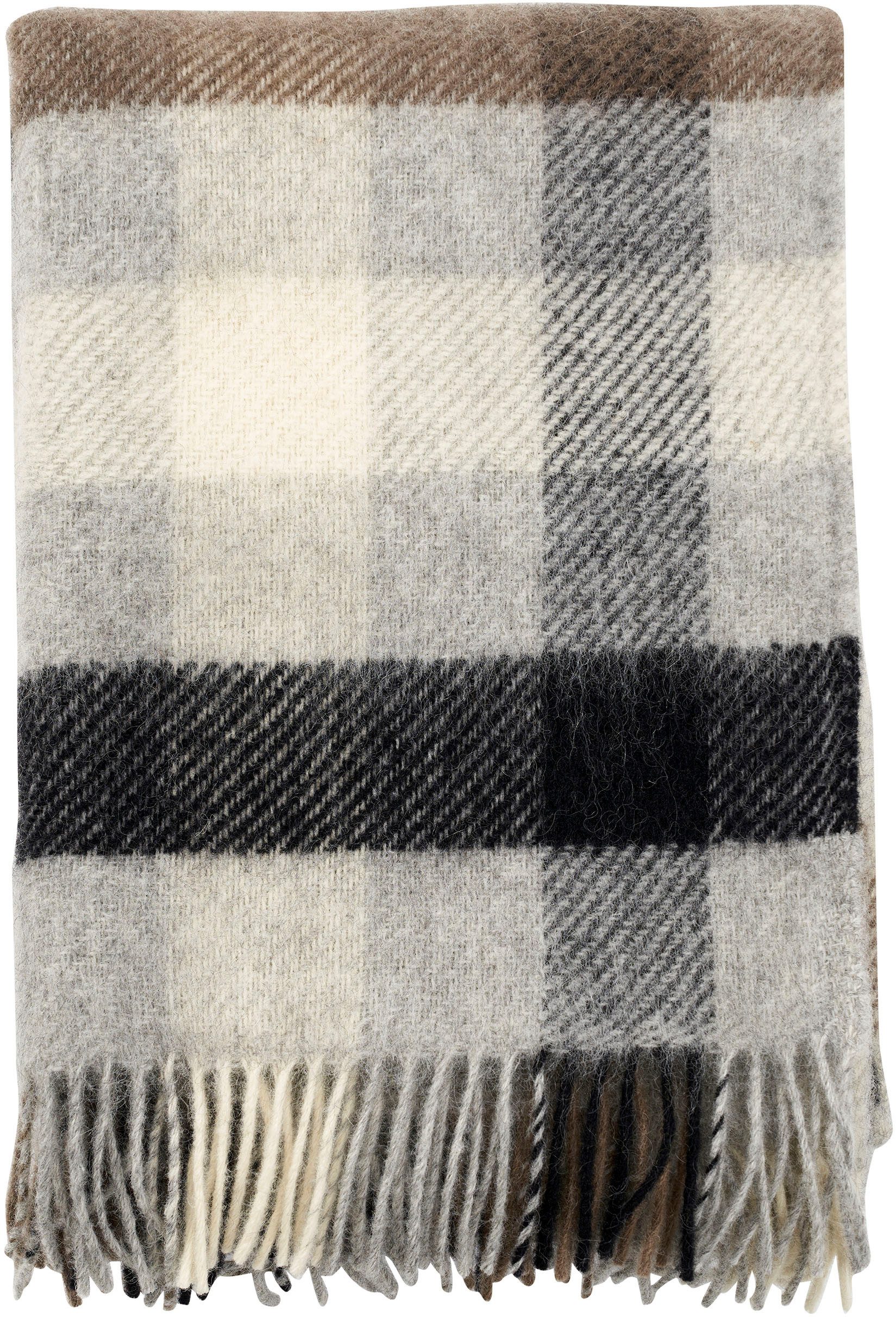 Wolldecke Wool, Heitmann Felle, reine Wolle, 130x200 cm, mit Fransen, kariert oder uni, Wohnzimmer