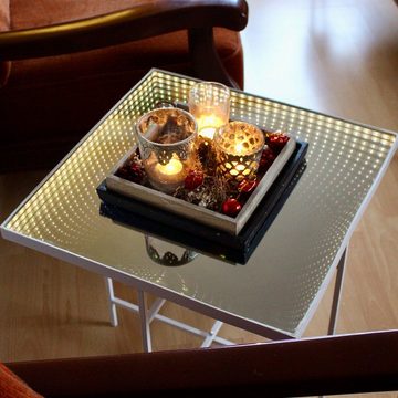 MARELIDA Gartentisch LED Tisch quadratisch Endlos Optik Infinity Spiegeltisch Beistelltisch