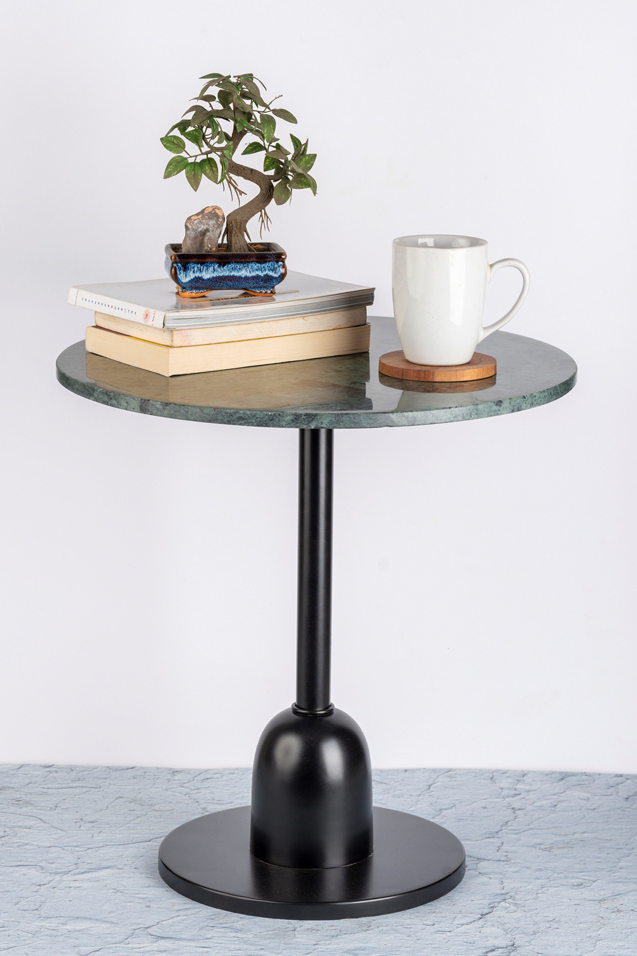 Kayoom Beistelltisch Gordon 125, einzigartiges Design durch Herstellung in Handarbeit (1-St), Industrial Style, Tischplatte aus Marmor, runde Form