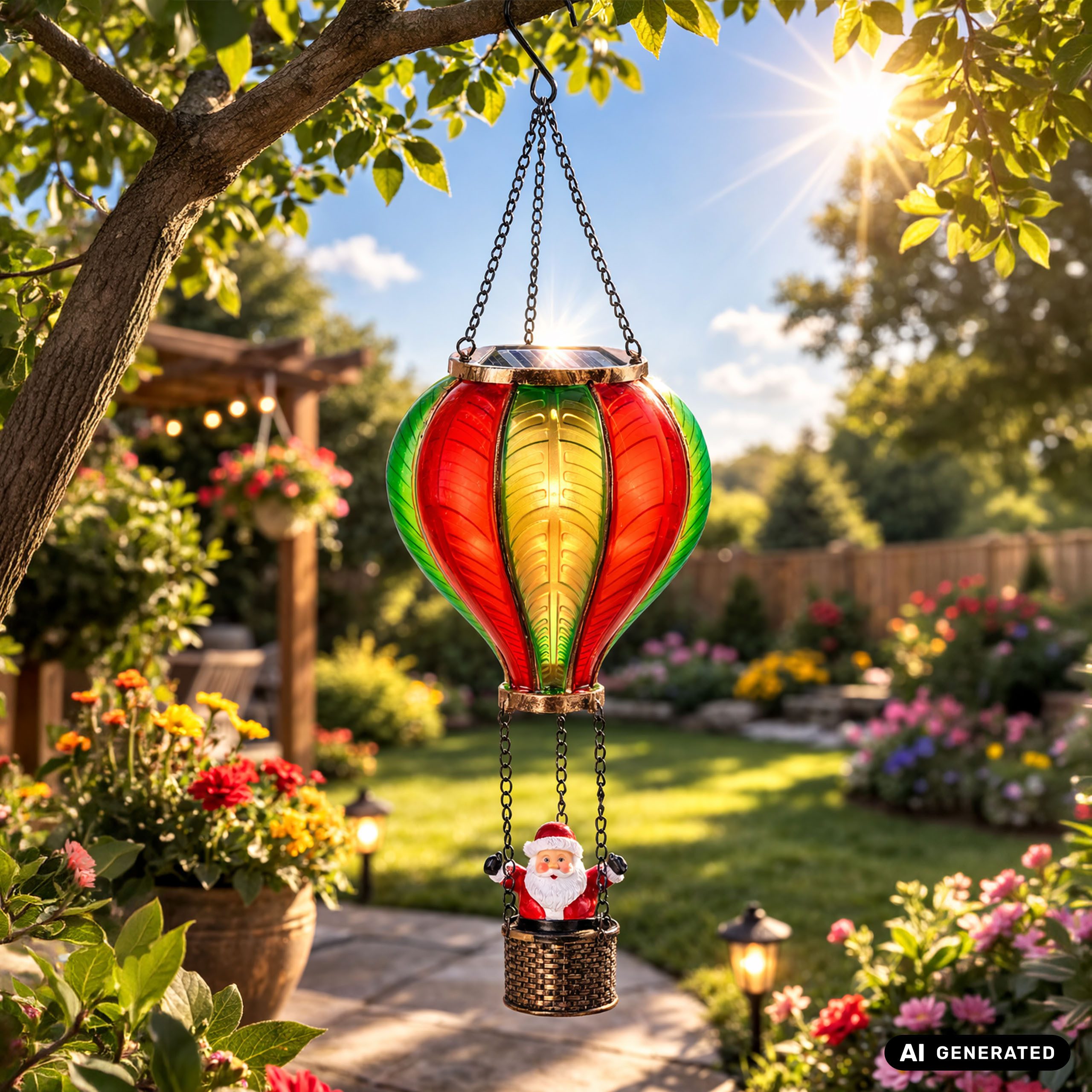 IC Gardenworld LED Solarleuchte LED Solar Heißluftballon mit Flammeneffekt Beleuchtung zum Aufhängen, LED fest integriert, warm-weiß mit Flammeneffekt – Bild 4 von 5
