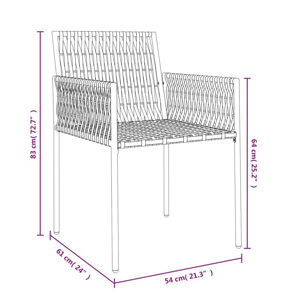 vidaXL Gartenstuhl Gartenstühle mit cm 54x61x83 Poly Stk 4 Kissen Braun Rattan