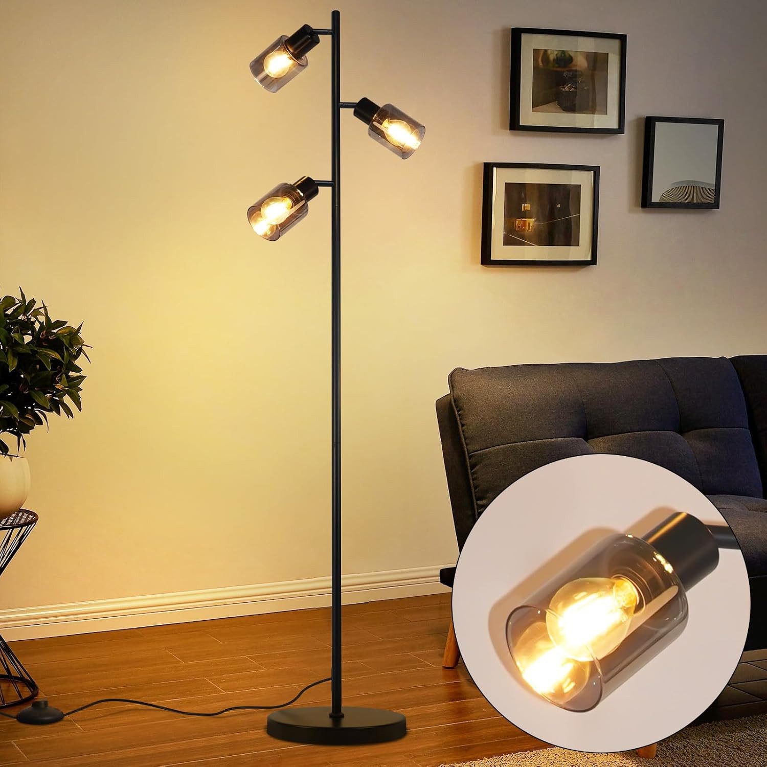 Nettlife Stehlampe Schwarz Wohnzimmer Vintage Metall 3 Flammig E14 Industrial, Schwenkbar 350°, LED wechselbar, Stehleuchte Leselampe Retro für Schlafzimmer Wohnzimmer