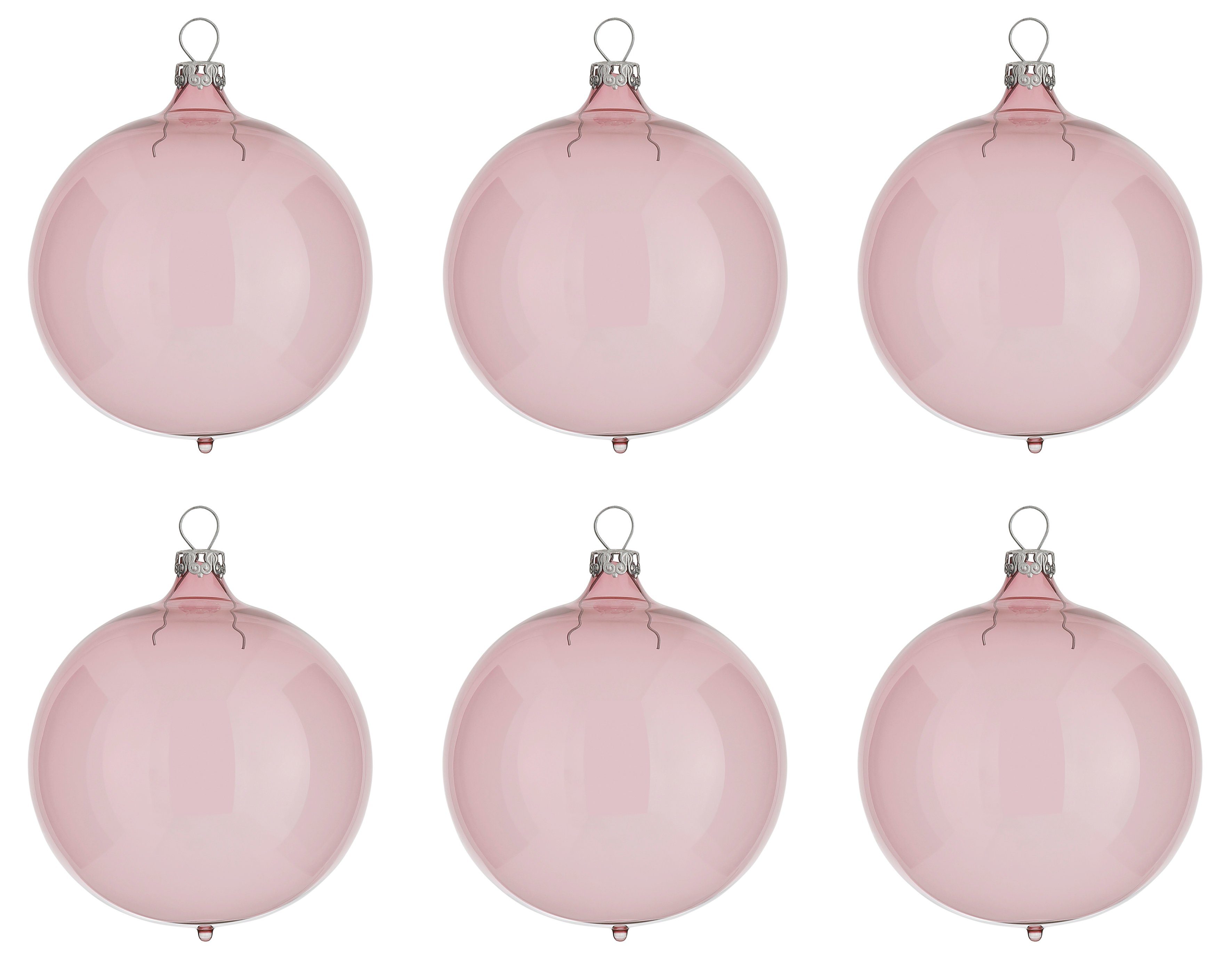 Thüringer Glasdesign Weihnachtsbaumkugel Transparent, Weihnachtsdeko, Christbaumschmuck, Christbaumkugeln Glas (6 St), rosa