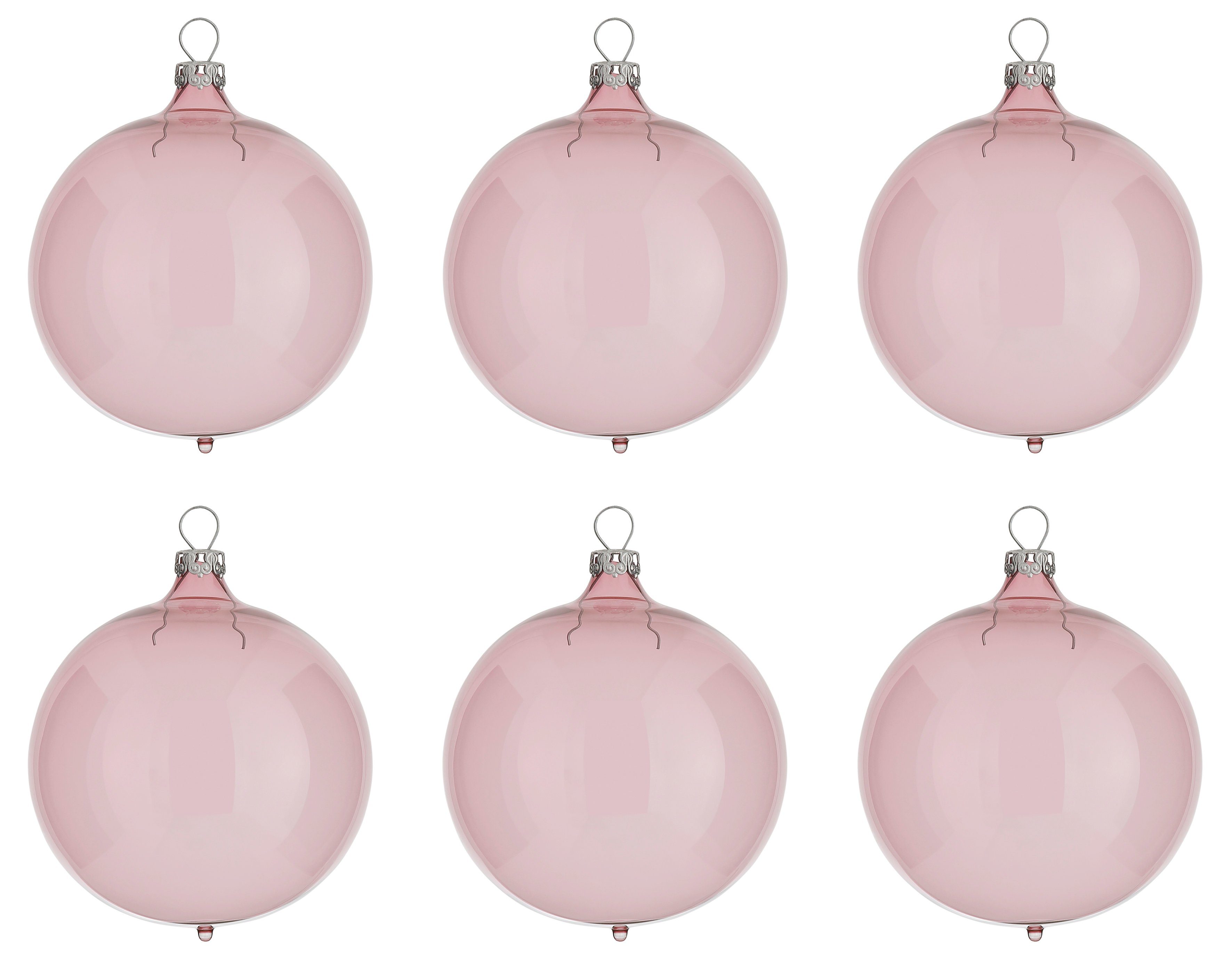 Weihnachtsbaumkugel Thüringer Christbaumkugeln (6 Glas Transparent, Christbaumschmuck, rosa St), Glasdesign Weihnachtsdeko,