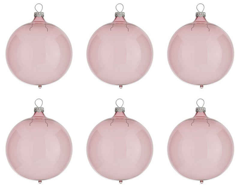 Thüringer Glasdesign Weihnachtsbaumkugel Transparent, Weihnachtsdeko, Christbaumschmuck, Christbaumkugeln Glas (6 St), rosa
