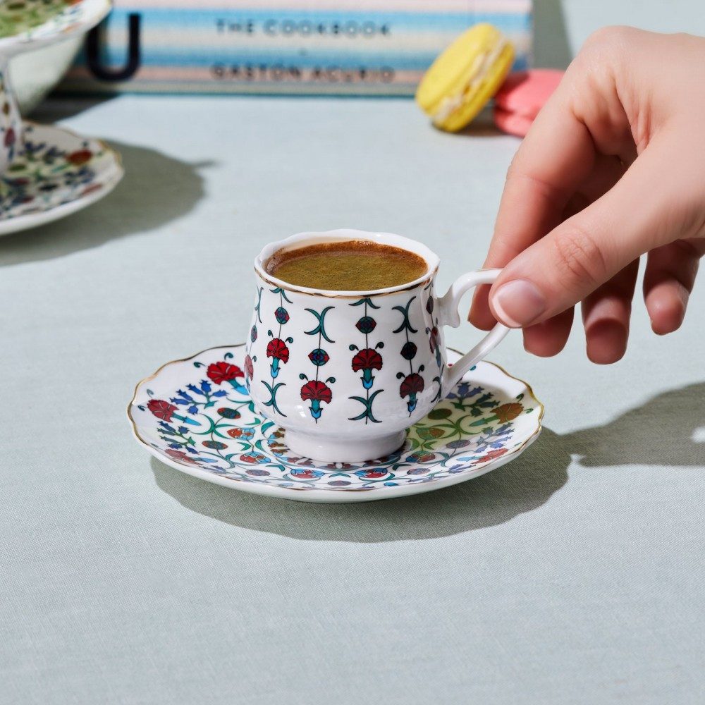 Karaca Kaffeeservice Karaca Ebruli 100 ml Kaffeetasse mit Untertasse Set für 6 Personen