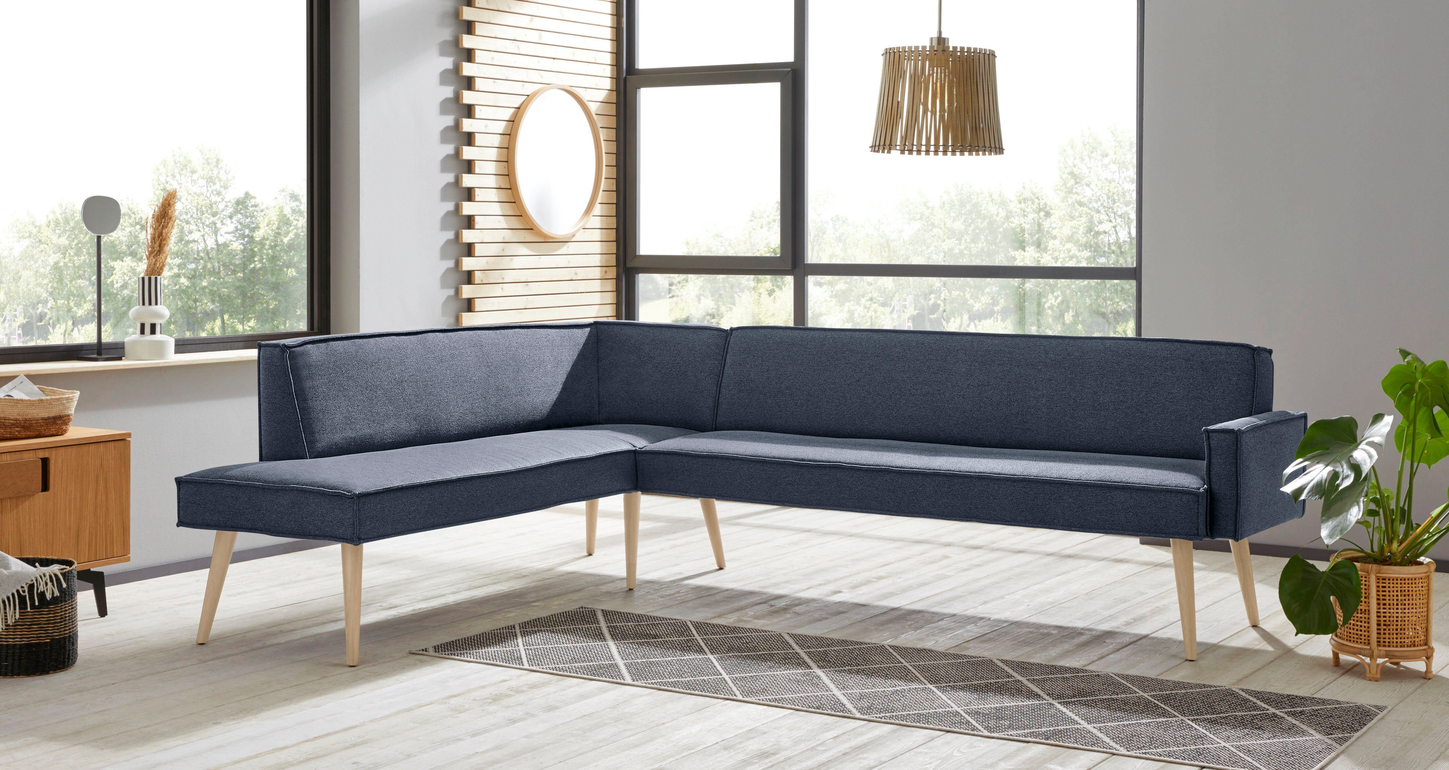 exxpo - sofa fashion Eckbank Lungo, moderne Kedernaht, bequem und elegant, hoher Holzfuß, hochwertige Detailverarbeitung, frei im Raum stellbar