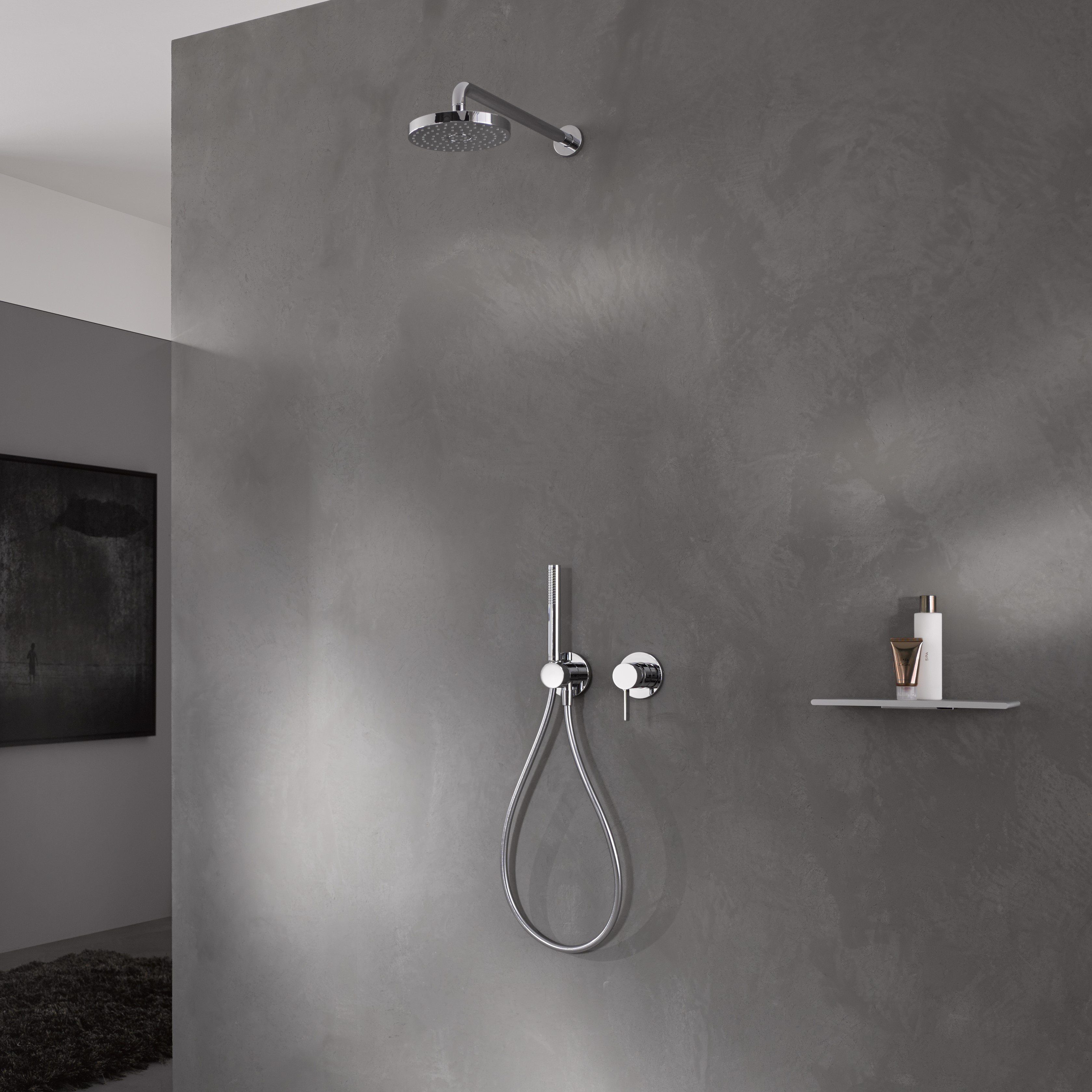 AIMOYO Duscharmatur Komplettset Schwarz - Regendusche Mit Verstellbarer Duschstange 80-117 Cm