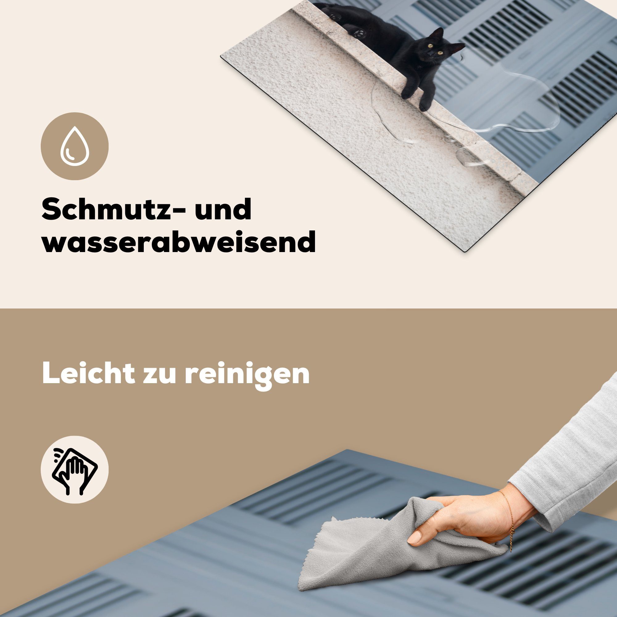 Herdblende-/Abdeckplatte Kind, für Kinder - Mädchen Ceranfeldabdeckung (1 Katze die - cm, Schwarz Jungen Fensterläden 59x52 - - Vinyl, tlg), küche, - - Induktionsmatte MuchoWow