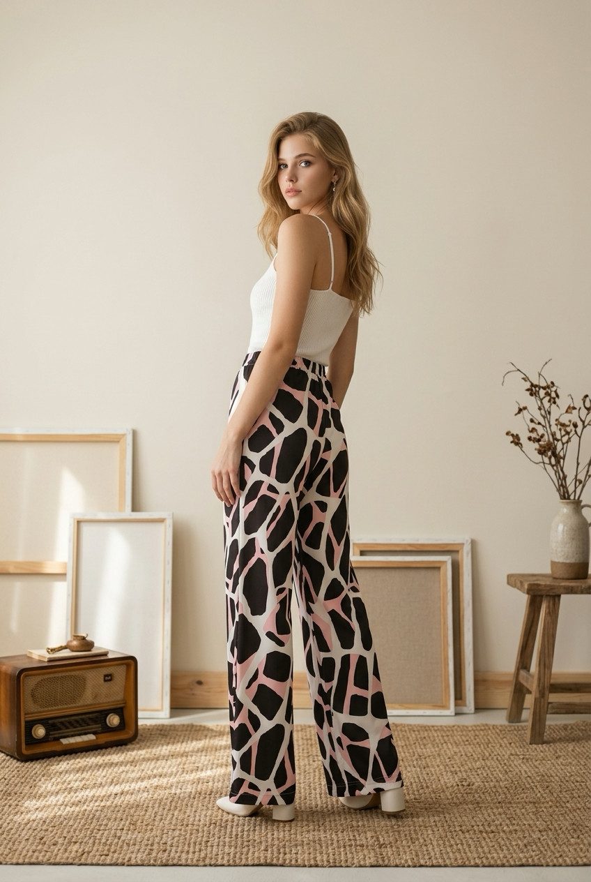 Zuckerwatte Palazzohose moderne Printhose aus fließender Viskose