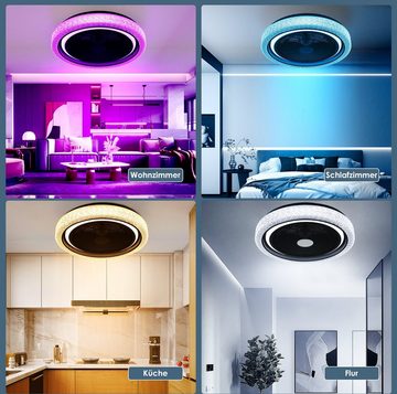 oyajia Deckenleuchte 60W RGB LED Deckenleuchte Deckenventilator, mit Bluetooth Lautsprecher, LED fest integriert, RGB Farbwechsel (3000~6500K), Dimmbar LED Deckenventilator Leuchte, für Schlafzimmer Küche Hotel