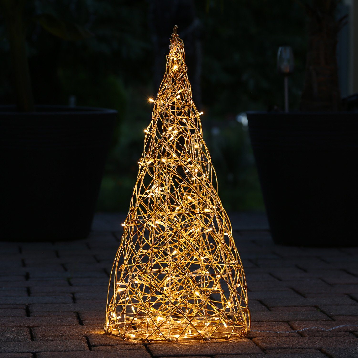 MARELIDA LED Dekoobjekt LED 3D Kegel Garten Terasse Leuchte Drahtleuchte 100LED Außen gold, LED Classic, warmweiß (2100K bis 3000K)