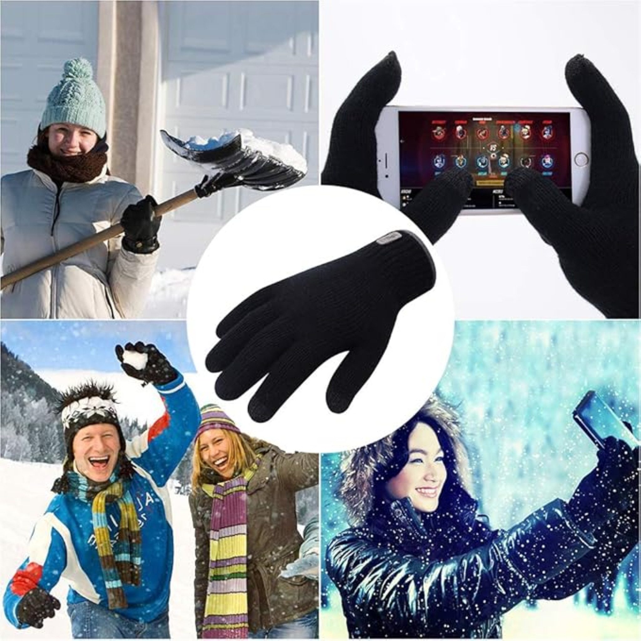 LA CUTE Strickhandschuhe Herren Winterhandschuhe mit Touchscreen und Kaschmir-Innenfutter (Thermo-Winterhandschuhe für Outdoor, Sport und Alltag, 1 Paar winddichte Winterhandschuhe mit Touchscreen-Funktion) Winddicht, Touchscreen-fähig, rutschfest, warmes Kaschmir-Innenfutter
