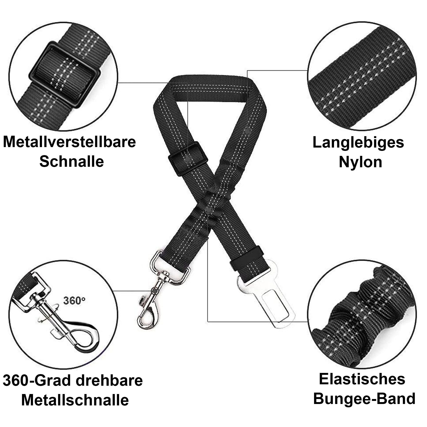 Mutig Autohundegeschirr 2 Stück Hunde Sicherheitsgurt, Hundegurt fürs Auto, Einstellbar Hundesicherheitsgurt, Mit Elastischer Ruckdämpfung