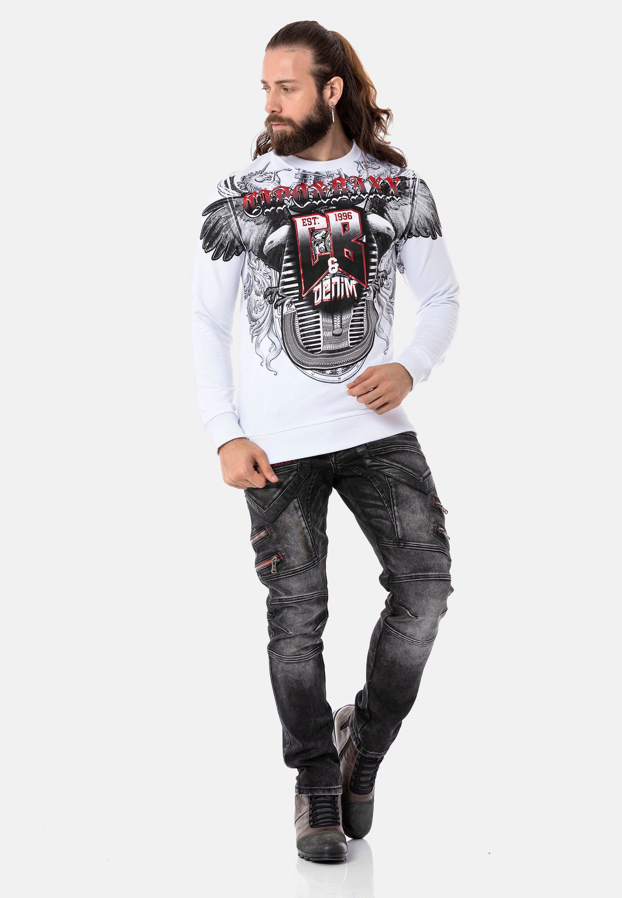 Sweatshirt Cipo & großem Print mit Baxx weiß