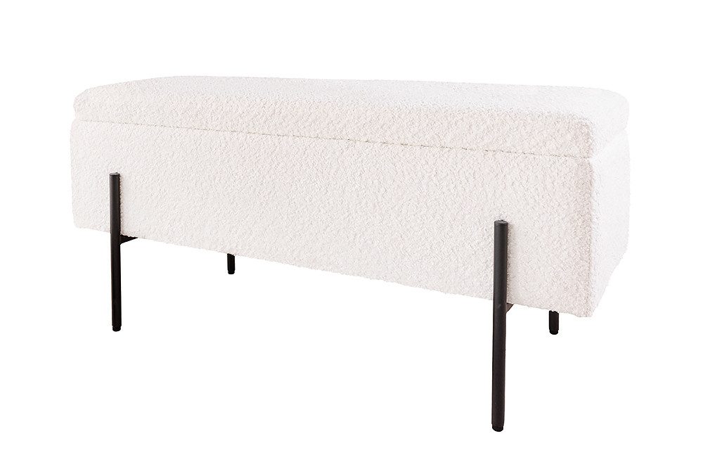 riess-ambiente Truhenbank LOFT 100cm weiß/schwarz - Bouclé-Bezug, Metallgestell, mit Stauraum (Einzelartikel, 1-St), mit Teddystoff & Polsterung – ideal für Flur, Ankleide & Schlafzimmer
